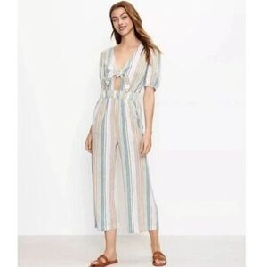 Loft Beach Striped Cotton Short Sleeve Jumpsuit Size XS